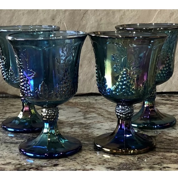 FOUR Vintage Colony by Indiana Glass Blue Harvest Carnival Glass Goblets MINT! - Picture 7 of 12